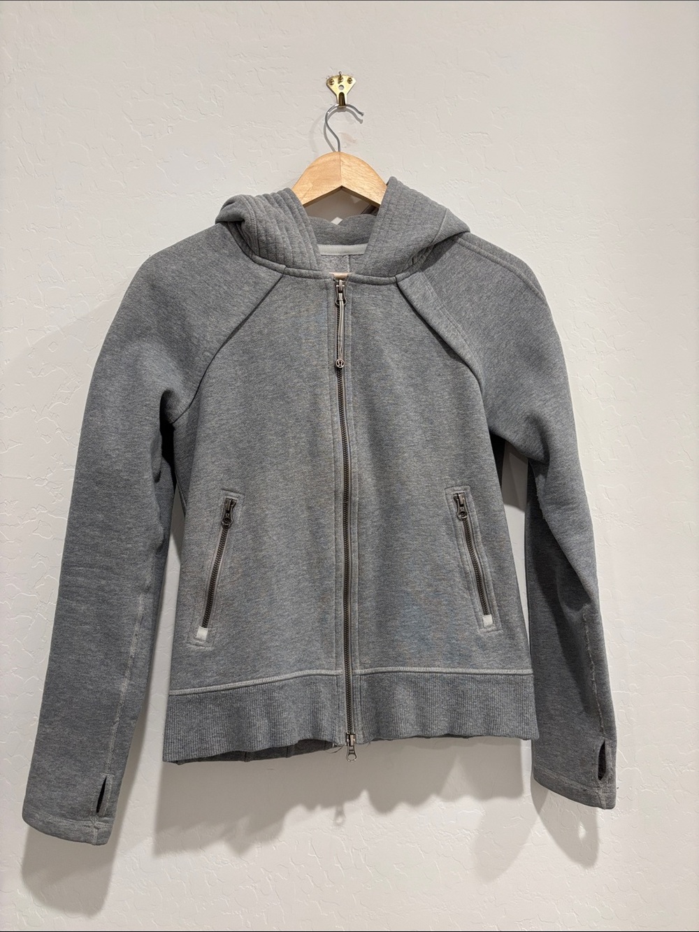 Vintage Lululemon Asymmetrical Zip Hooded Jacket Gray Size 4 Est.